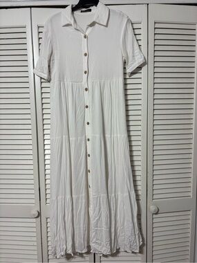 SHEIN White Short-Sleeve Button-Front Maxi Dress